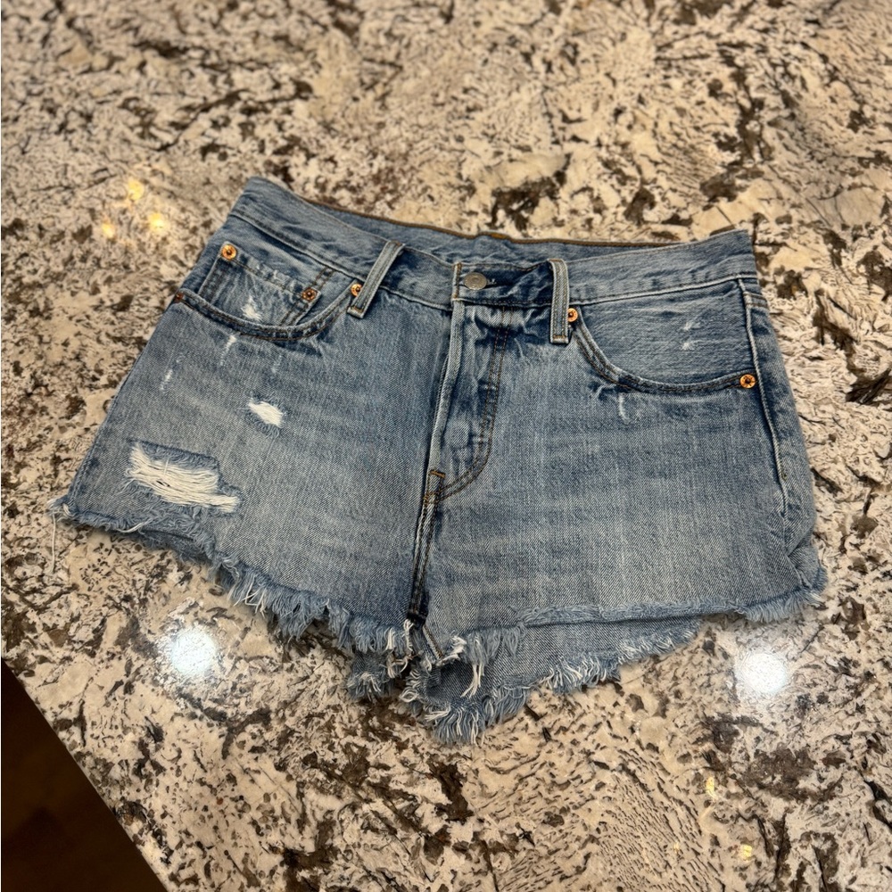 Levi's 501 Light Blue Distressed Jean Shorts